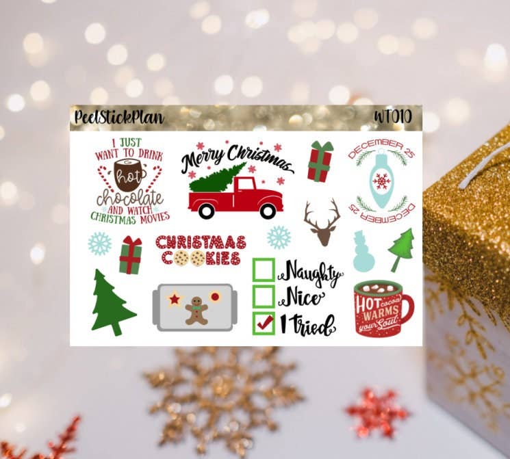 Christmas Stickers, Sticker Sheet, Scrapbook Stickers, Planner Stickers, Christmas Sticker Sheet, Christmas Theme, Planners, Student Planner