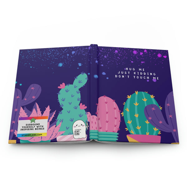 "Hug me, Just Kidding, Don't Touch me" Cactus - Purple Hardcover Journal Matte || Starr Plans Exclusive