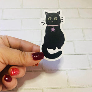Spooky Black Cat with Star Collar Single Vinyl Sticker