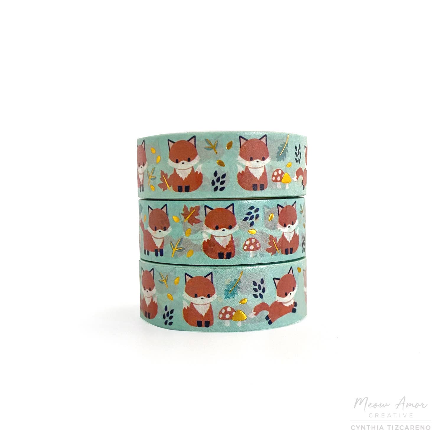 Mint Fox Gold Foil Washi Tape