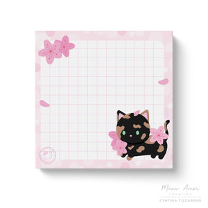 Cherry Blossom Tortie Cat Grid Sticky Notes