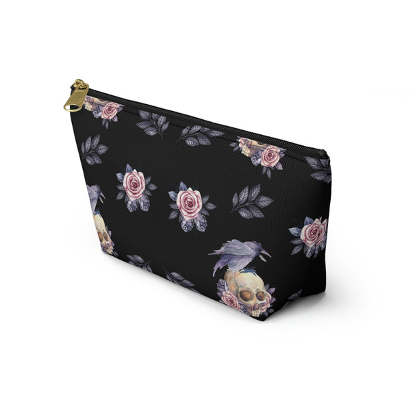 Floral Skull Accessory Pouch w T-bottom