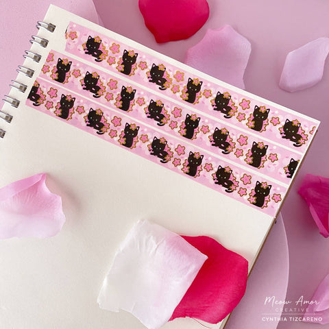 Cherry Blossom Black Cat Gold Foil Washi Tape