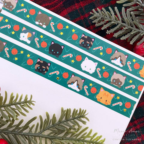 Cats in Christmas Tree Gold Foil Washi Tape