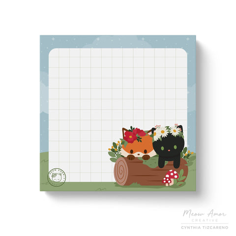 Cottagecore Cat And Fox Sticky Notes