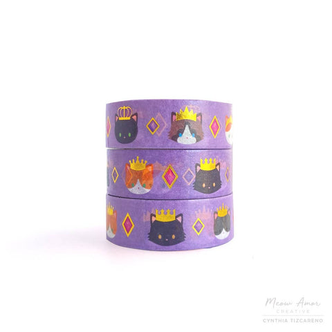 Royal Cats Purple Gold Foil Washi Tape