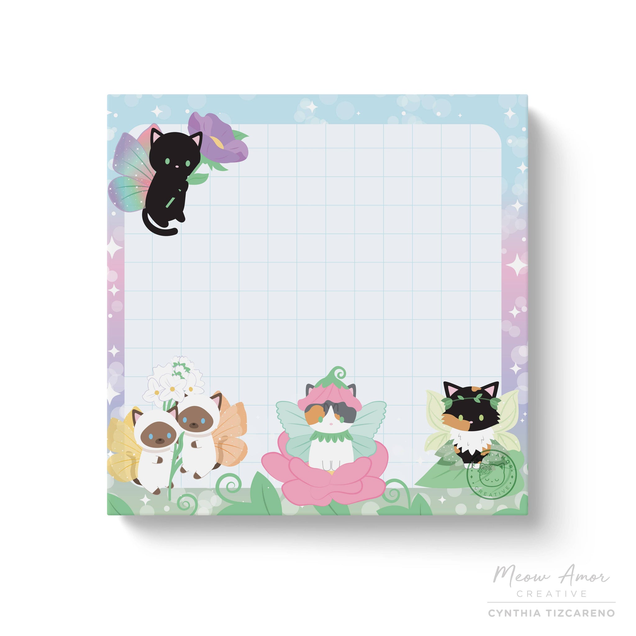 Magical Fairy Cats Grid Sticky notes