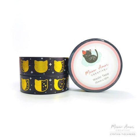 Black Cat Moon phase Gold Foil Washi Tape