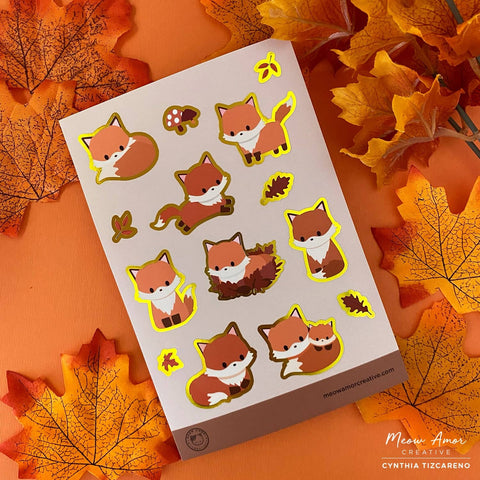 Autumn Fox Gold Foil Vinyl Sticker Sheet