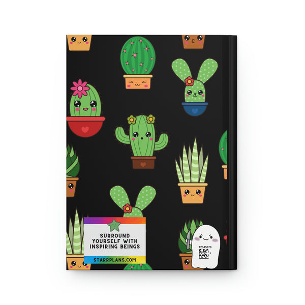 Kawaii Cactus - Black Hardcover Journal Matte || Starr Plans Exclusive