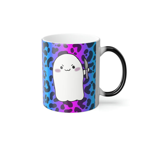 Stabby with Pink & Blue Cheetah Animal Print || Black Color Morphing Mug, 11oz