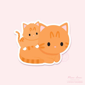 Orange Tabby Kitten and Mom Vinyl Sticker