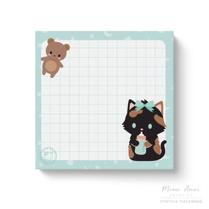 Tortie Kitten Mint Grid Sticky Notes