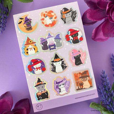 Witch Cats Holographic Foil Vinyl Sticker Sheet