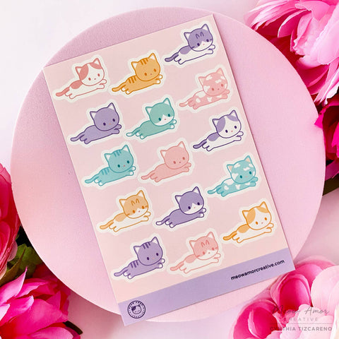 Pastel Laying Cats Vinyl Sticker Sheet