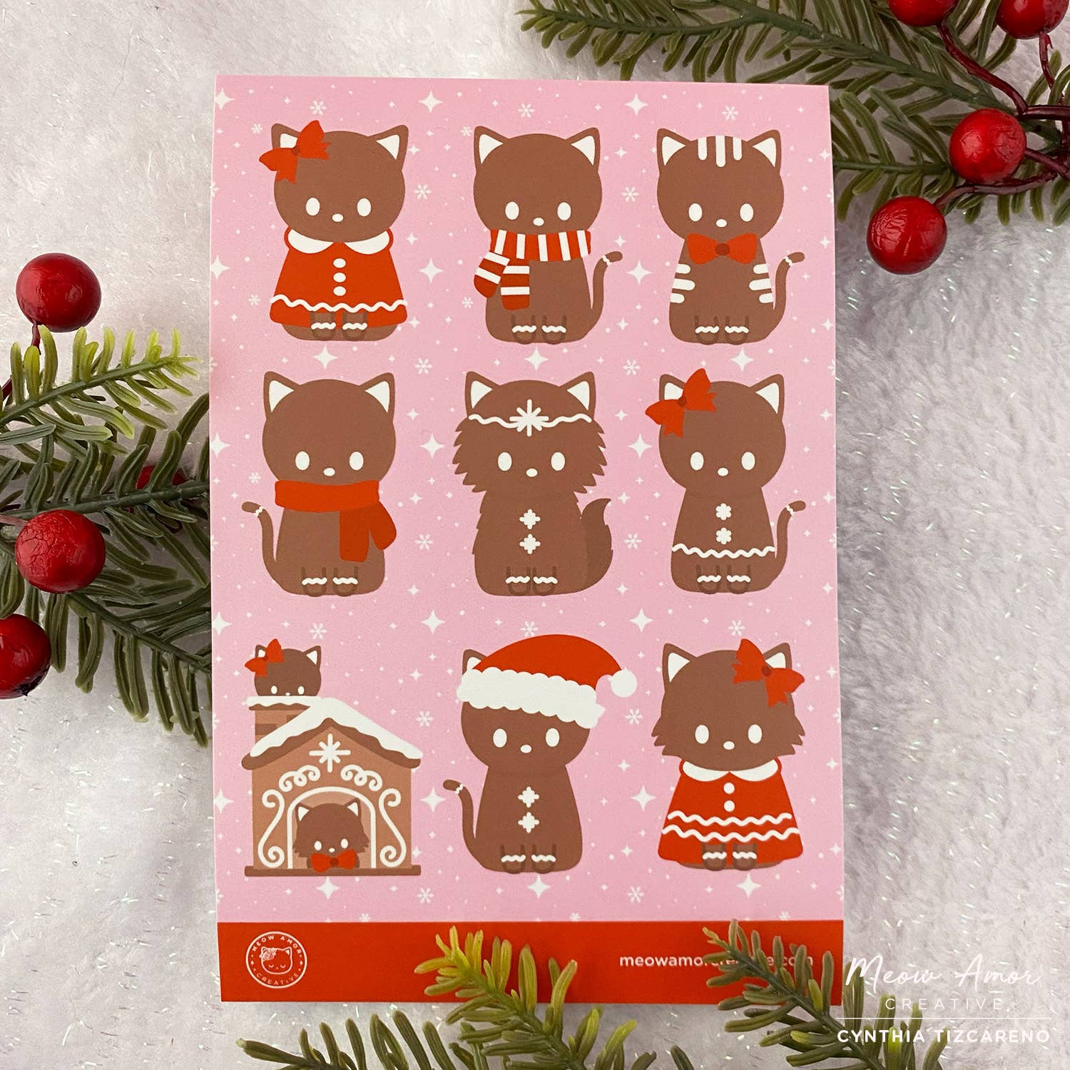 Gingerbread Cats Vinyl Sticker Sheet