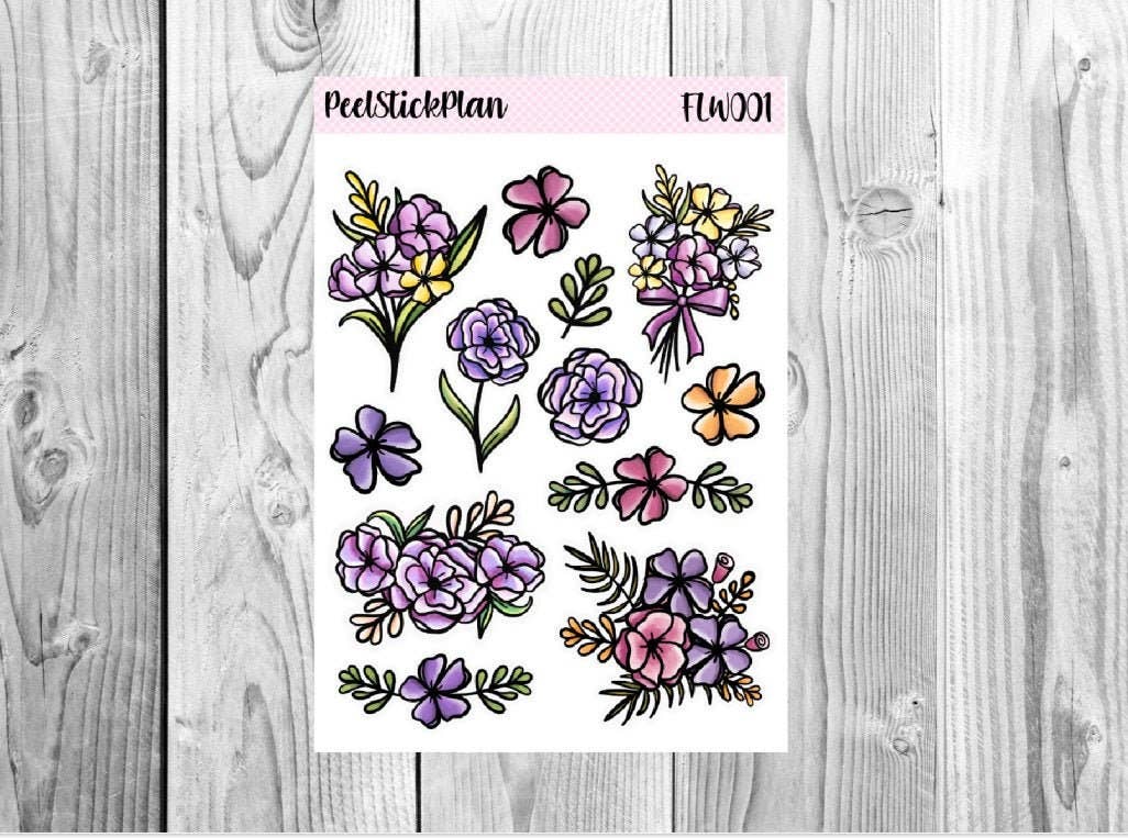 Floral Stickers, Spring Stickers, Spring Florals, Spring Flowers, Planner Stickers, Journaling Stickers, Purple Flowers, Purple Florals,