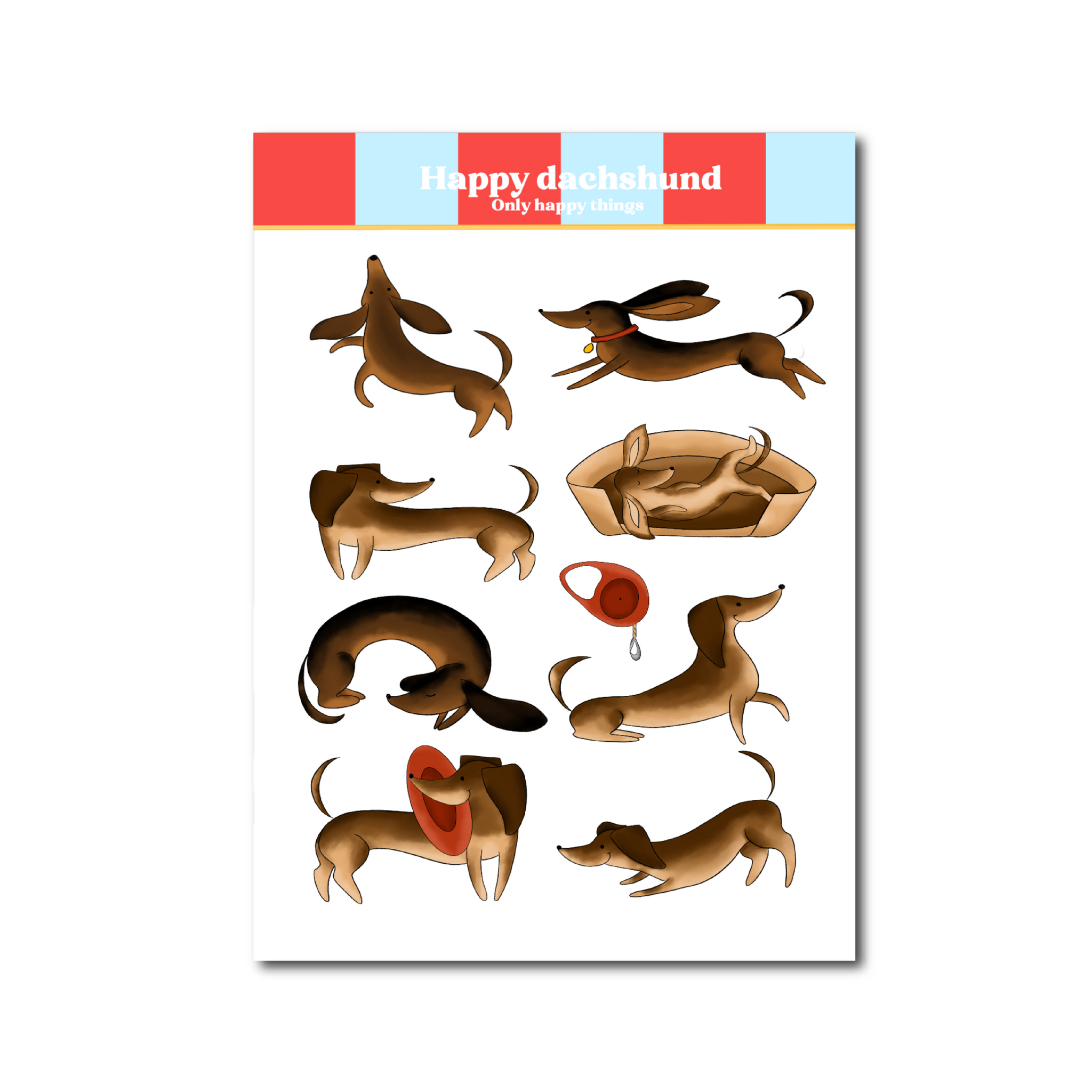 Happy Dachshund Weinerdog Sticker Sheet A6