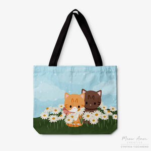 Field of Flower Cats Zipper Canvas Tote Bag