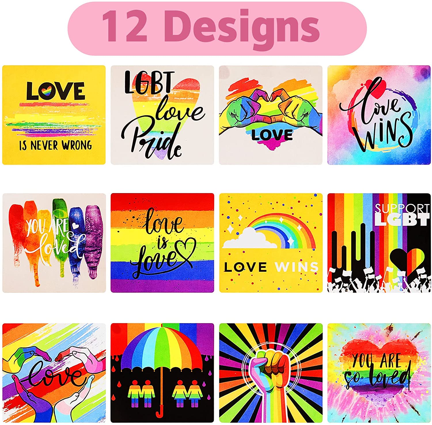 Happy Mail - Stickers- Rainbow Pride LGBTQ Support Love Wins- Set of 12