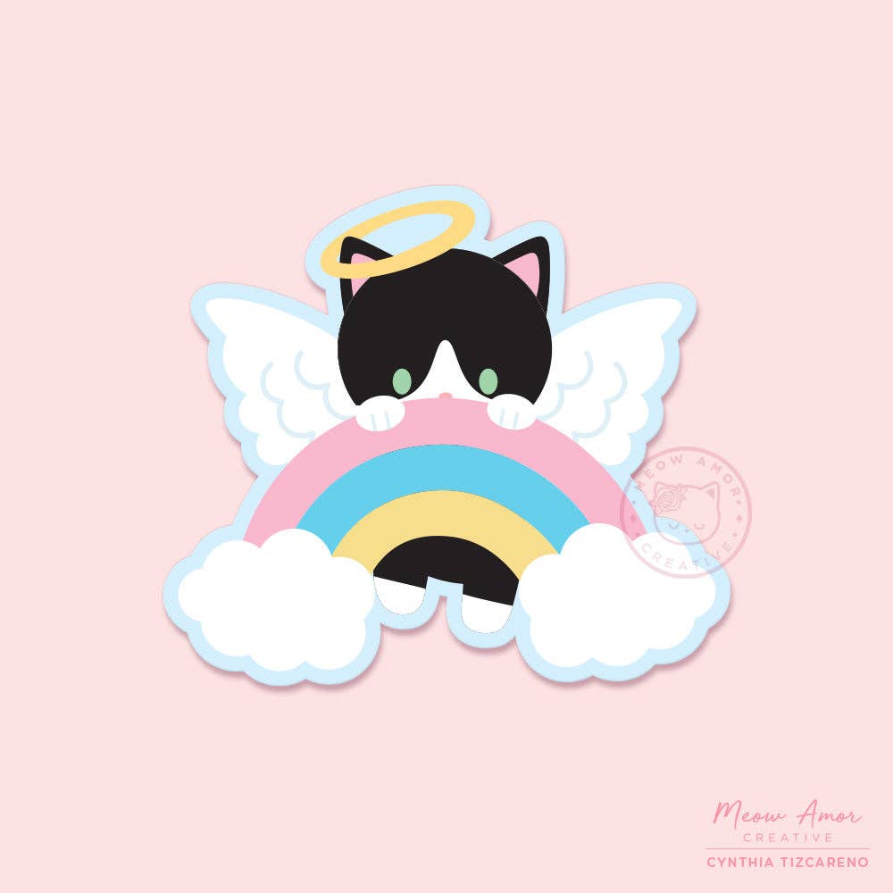 Tuxedo Cat Angel Vinyl Sticker