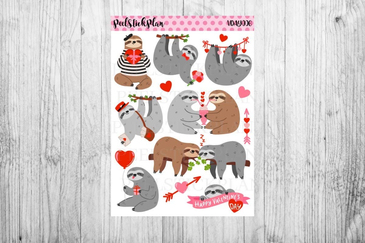 Valentines Day Stickers, Valentines Stickers, Sloth Stickers, Love Stickers, Valentine Sloths Sticker, Girly Love Sticker, Valentines Day