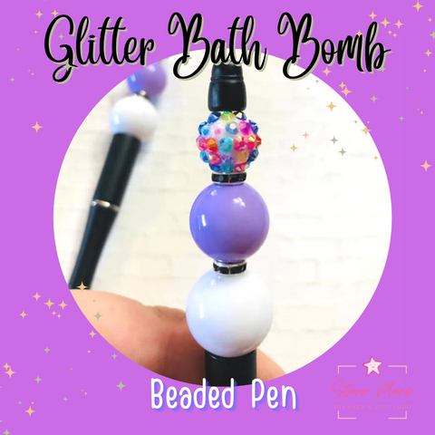 Beaded Pen || Lavender Fae - "Glitter Bath Bomb" || Designed by Ximena Starr - 2022