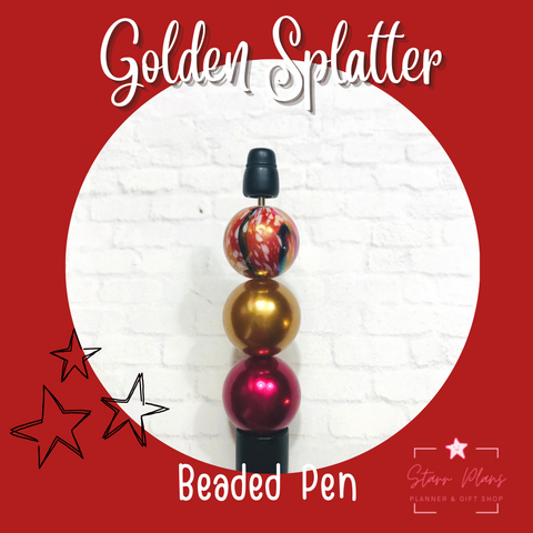 Beaded Pen || Bloody Valentine-  "Golden Splatter" || Designed by Ximena Starr