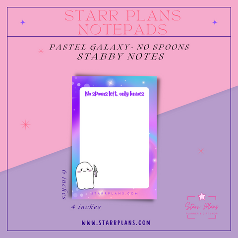 Pastel Galaxy with Stabby- No Spoons Left Notepad || Starr Plans Exclusive || Spooky Pastel Goth