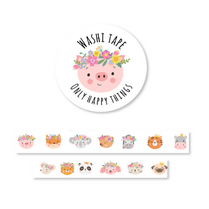 Cute Animals with Flower Crowns Washi Tape