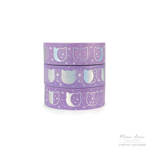 Purple Cat Moonphase Holographic Foil Washi Tape