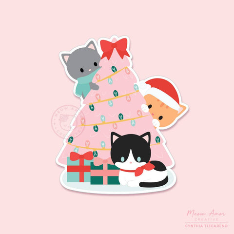 Pink Christmas Tree Vinyl Sticker