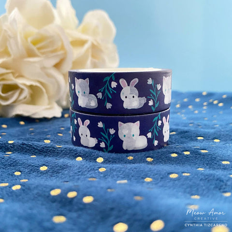 Cat and Bunny Floral Washi Tape