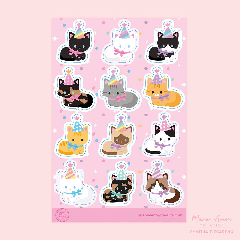 Party Cat Sticker Party Cats Vinyl Sticker Sheet – Starr Plans