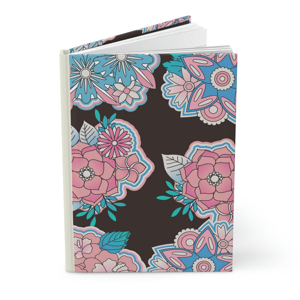 Floral- Trans Flag Colors - BLACK  Hardcover Journal Matte || Starr Plans Exclusive