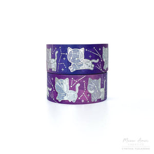 White Cat Constellation Silver Foil Washi Tape