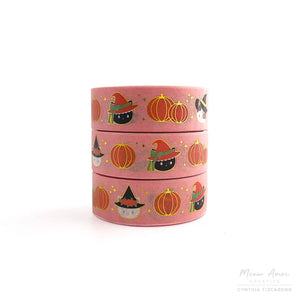 Witch Cats and Pumpkins gold foil Washi Tape