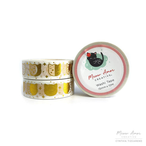 White Cat Moon phase Gold Foil Washi Tape